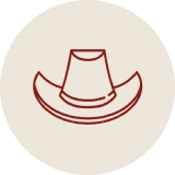 Stylized cowboy hat icon inside beige circle